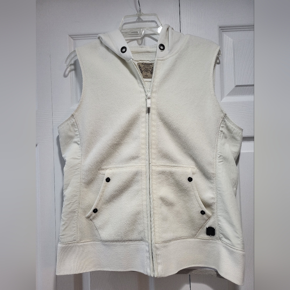 Ruff Hewn Cream Sleeveless Hoodie Vest, Size L